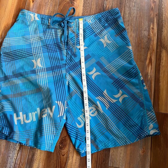Hurley Men's Swim Trunks Blue Plaid with Gray. Size 36 - Picture 7 of 8